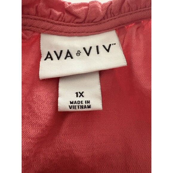 Ava and Viv Top Size 1X Coral Milkmaid Babydoll Cottagecore Boho Adj Waist - Picture 8 of 16